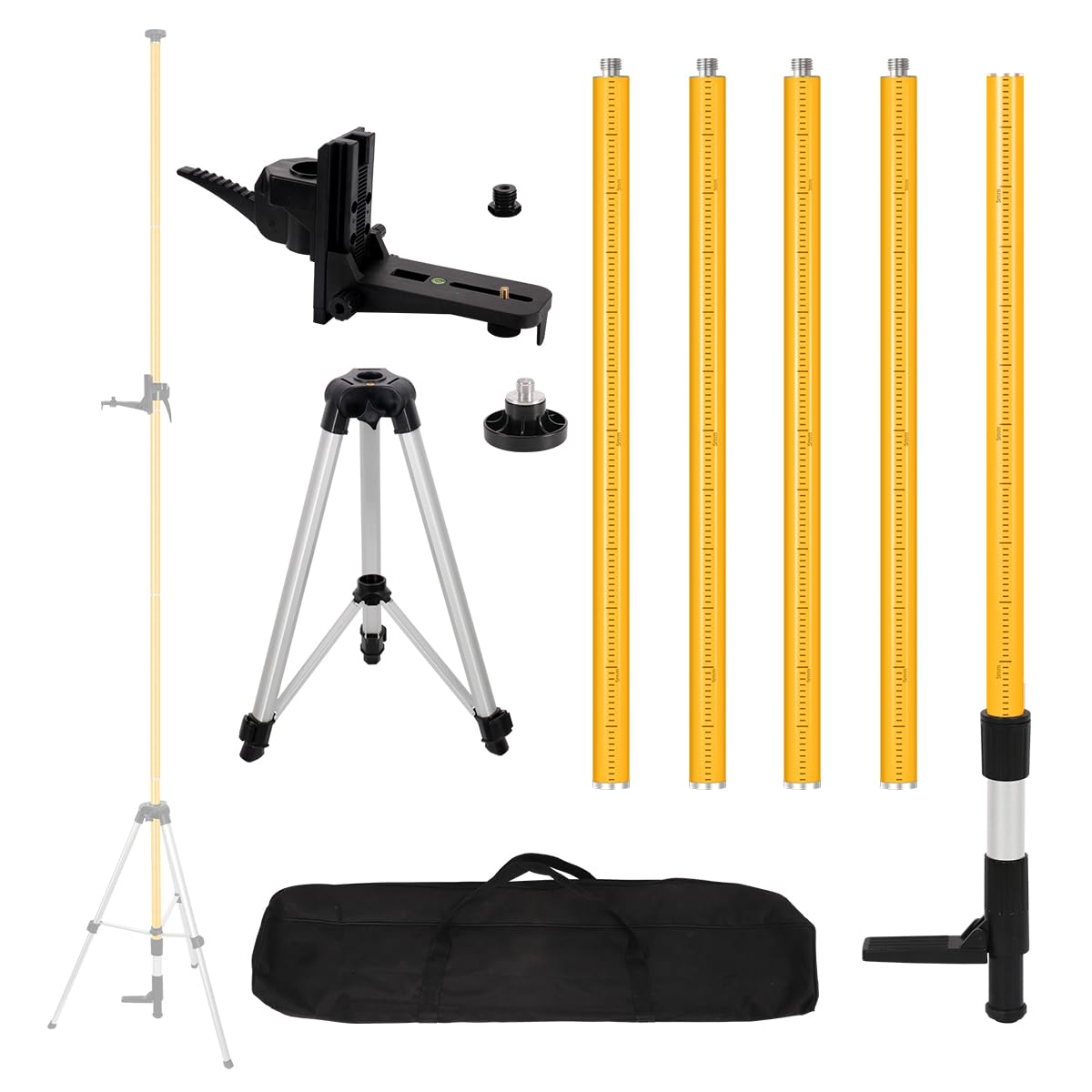 DMITER 12 Ft/3.7 M Adjustable Telescoping Laser Pole, Laser Level Pole with Tripod and Bracket, 1/4"-20 & 5/8"-11 Mounts, Tripod with Bubble Level &