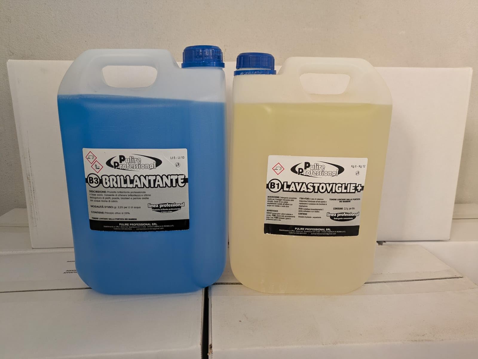 Set Professionale Detergenti, 2 Taniche Brillantante e 2 Taniche Lavastoviglie, 5L Ciascuna