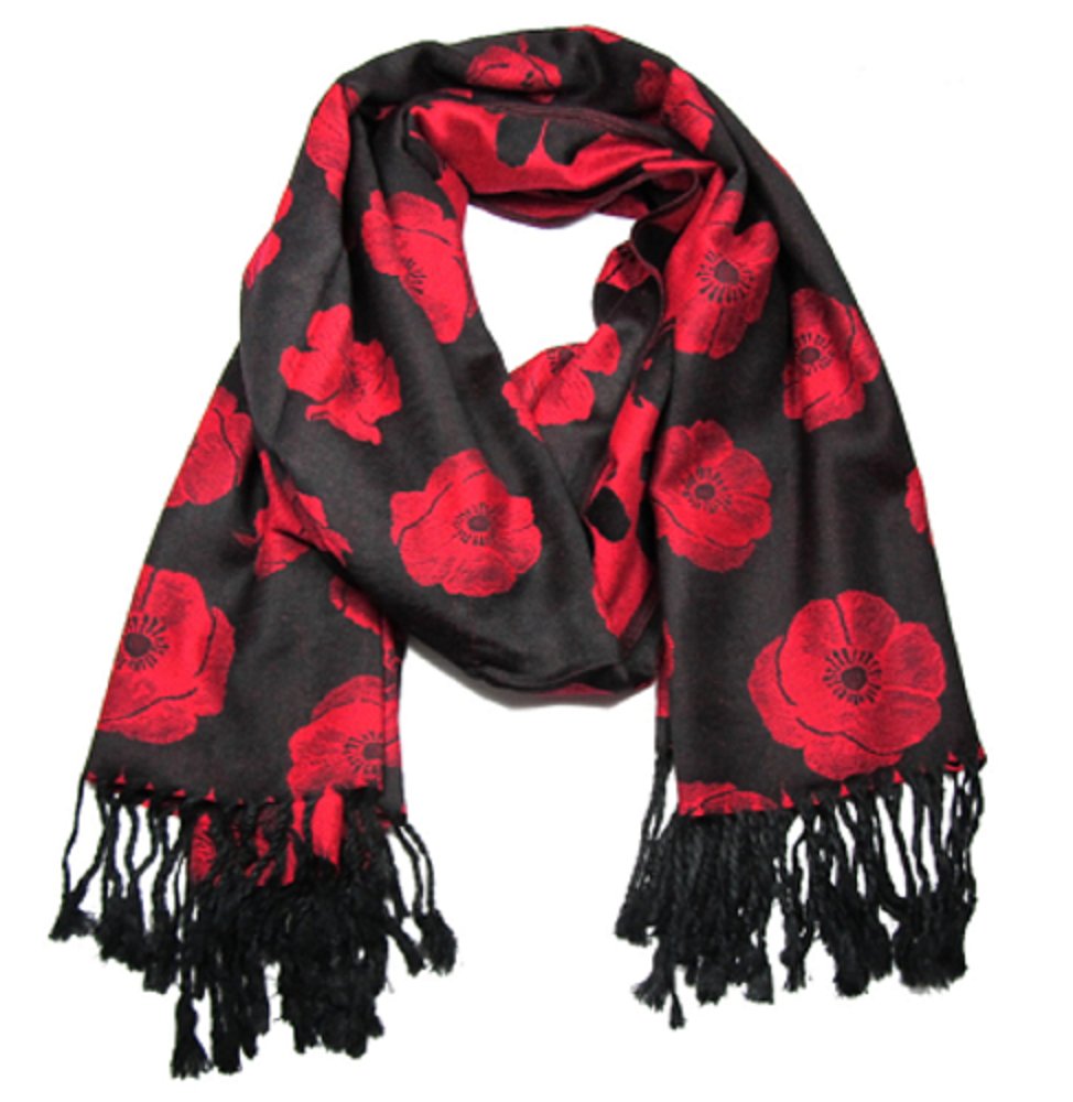 LilyRosa® Pashmina Style Poppy Flower Design - Soft Touch & Warm - Scarf, Shawl, Wrap (Black & Red Poppy)