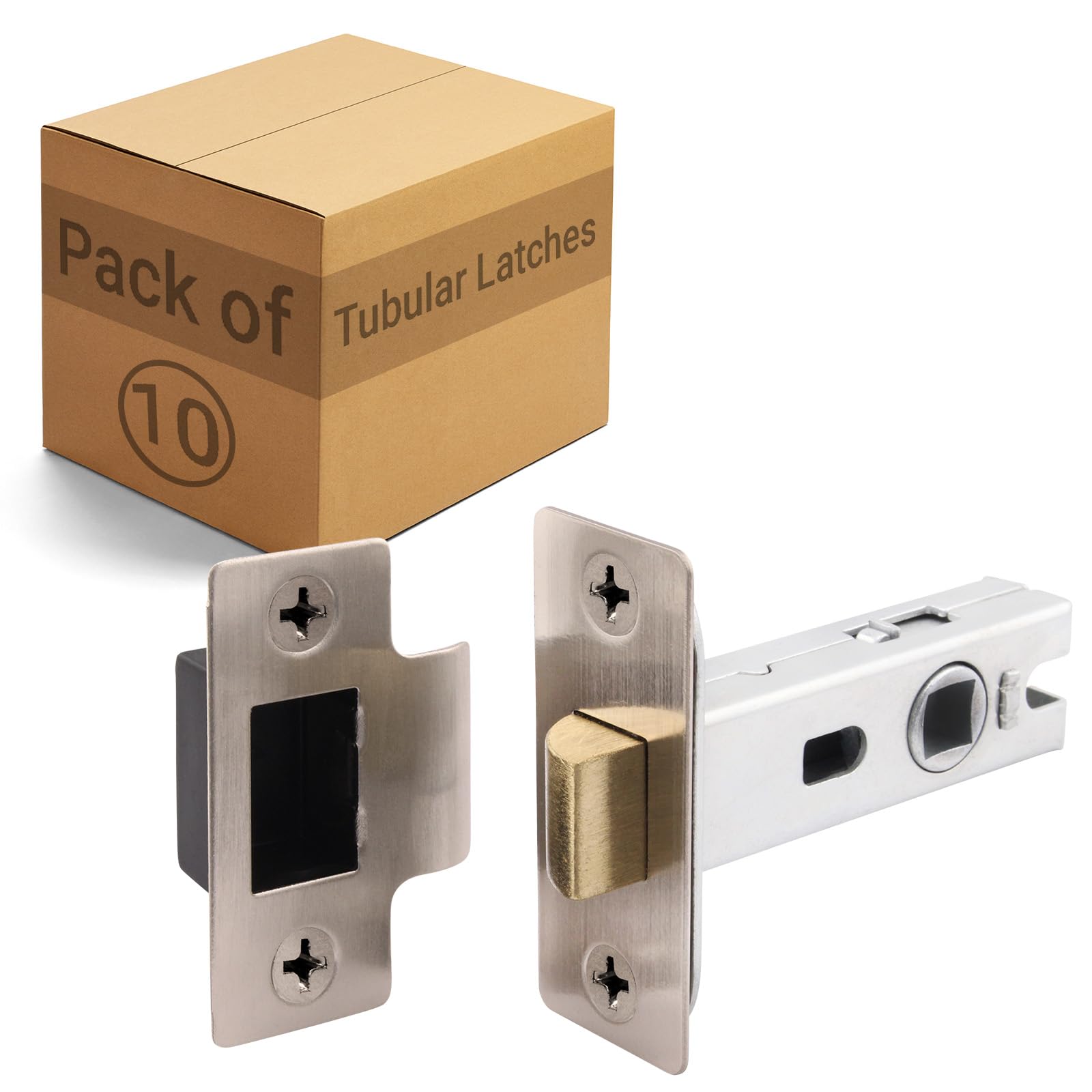 Eai Satin Nickel Satin Tubular Door Latch For Internal Doors - 2.5 Inch / 64Mm - Pack Of 10 Tubular Mortice Latches