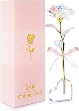 24k Rose Gold Plated with Heart-Shaped Base, Romantic Galaxy Eternal Flower Gift for Her Mom Wife Girlfriend Valentine's Day Mother's Day Christmas Birthday