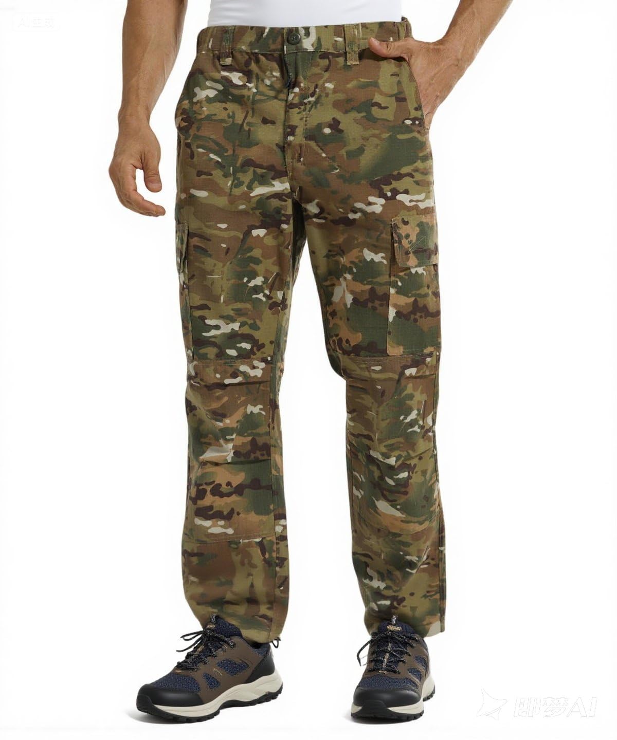 YUSHOW Pantalon Tactique Homme Randonnée Militaire Paintball Pantalon Cargo avec Poches Durable Airsoft Camouflage pour Chasse Trekking