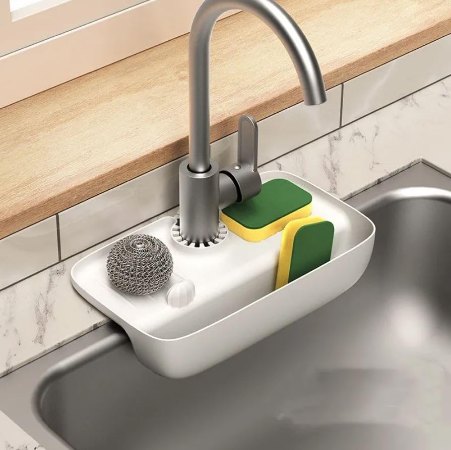 Chikoos Faucet Splash Guard Silicone Sink Drip Water Catcher Drying Tray Bath Kitchen (White)