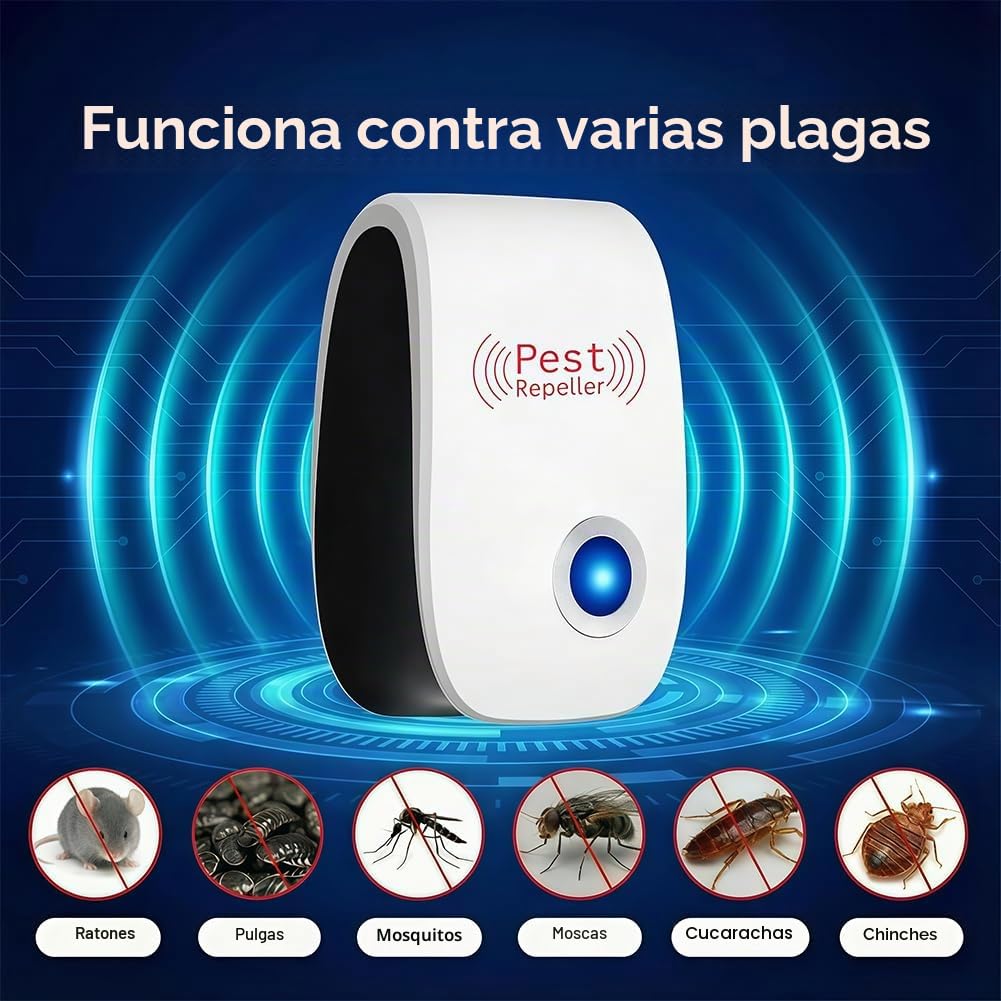 6 Pack Repelente Ultrasónico de Plagas, para Anti Mosquitos, Moscas, Ratones, Cucarachas, Arañas, Insectos, Para Familias Europeas 1