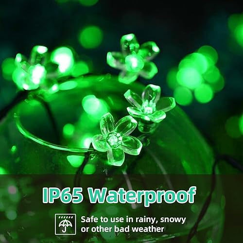 Miniatura 3 de Tira de luces solares de flores verdes, impermeables, 50 luces LED, decoración de jardín, patio, valla de patio y primavera (verde)