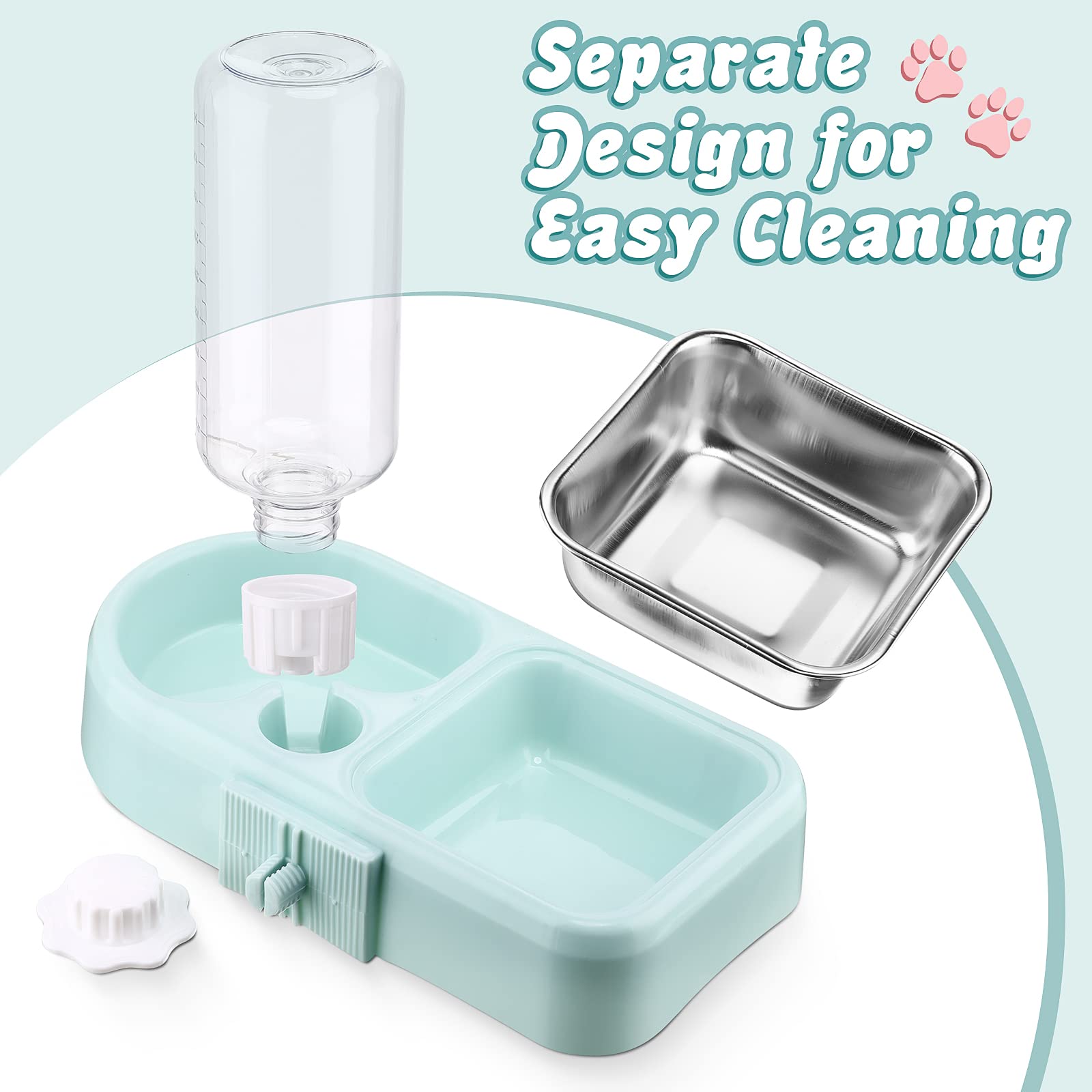 Lot de 2 gamelles doubles pour chien et chat - Gamelle 2 en 1 à suspendre - Gamelle en acier inoxydable amovible et distributeur d'eau automatique pour petit chien, chat, lapin, oiseau