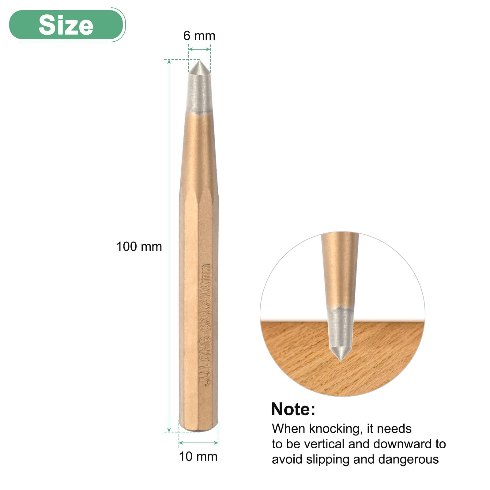 M METERXITY Center Punch 6mm Shank Point, 10x100mm Alloy Steel Center Punch Tool - Image 3