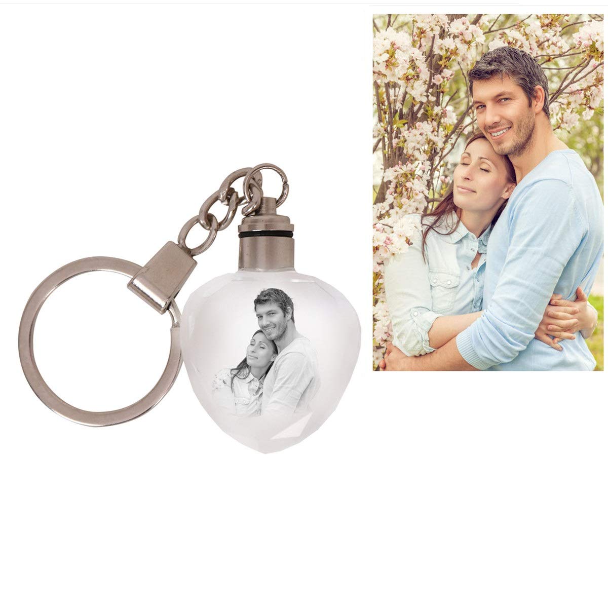 Zakally Custom Crystal Picture photo engraved keychain personalized Lighted keychain (Heart)