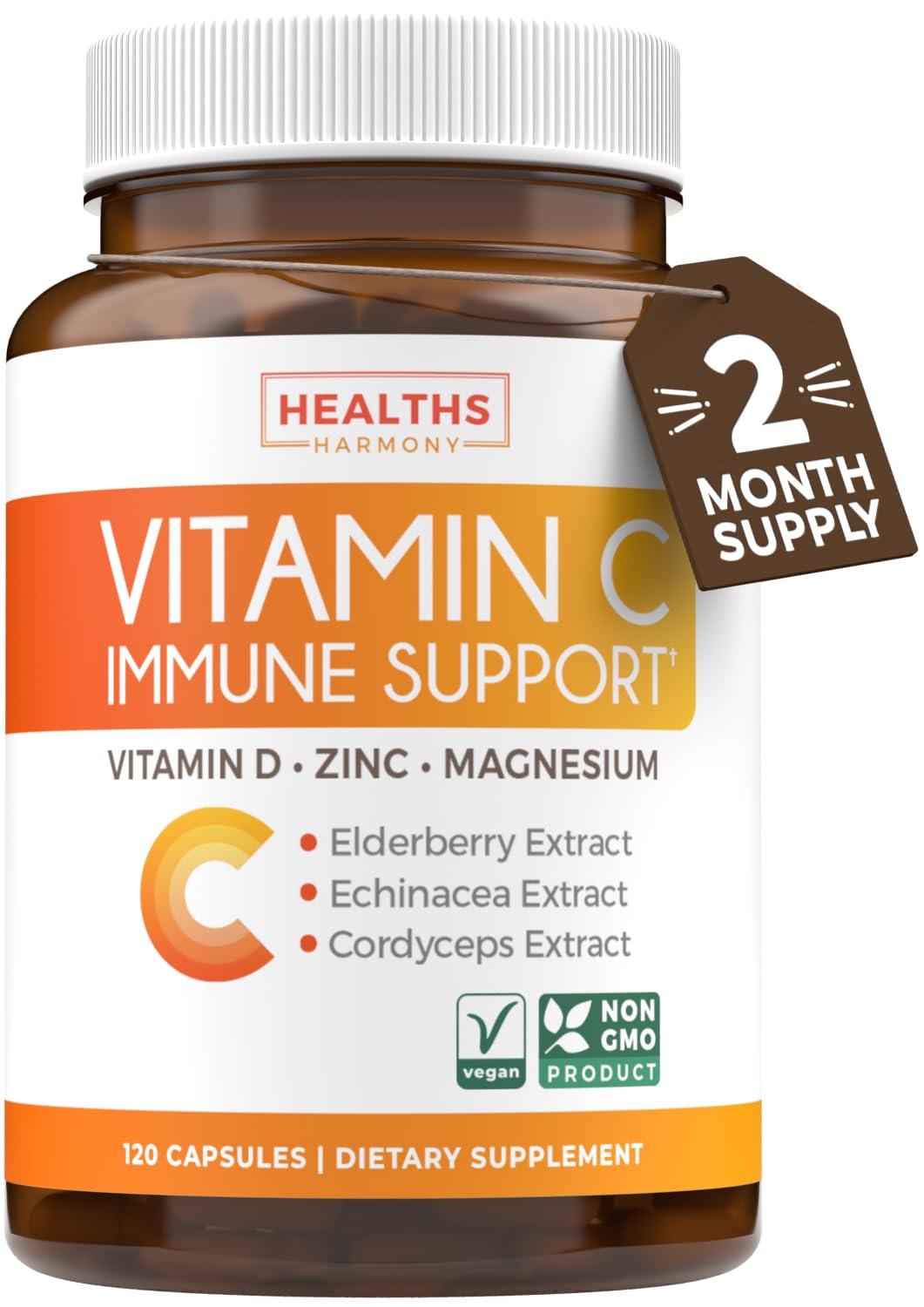 Vitamin C Immune Support Supplement - Immune Boost Blend with Elderberry Vitamin C and Zinc for Daily & Seasonal Support - Magnesium Zinc VIT C & D and Herbal Defense Complex (2 Months Supply)