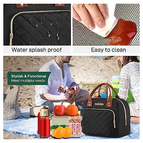 HOMESPON Insulated Lunch Bag for Women Men Work Adult Cool Bag Lunch Box Container Ladies Lunch Tote (Golden Black) - Image 4