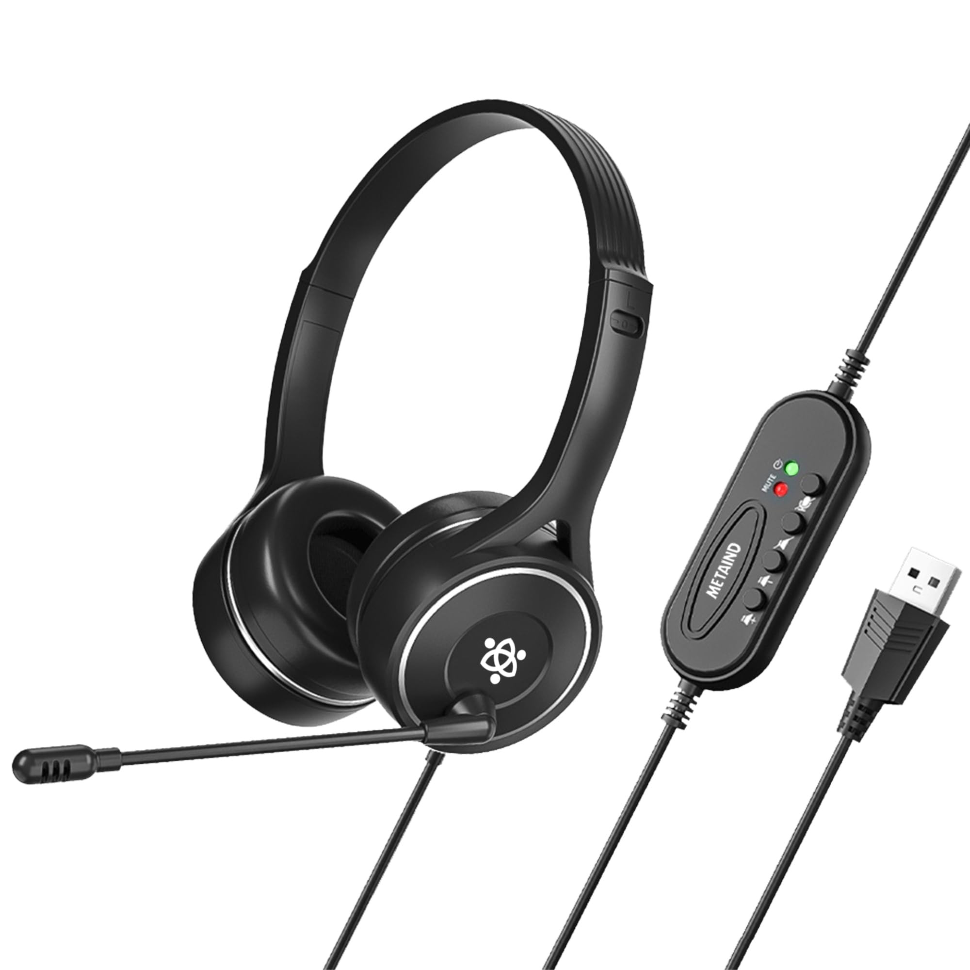 Wired USB Headphone with Noise-Canceling Mic | Ideal for Teams, Zoom Calls & Call Center Use | Compatible with PC & Laptop | Model: Meta_MT30 (Black)