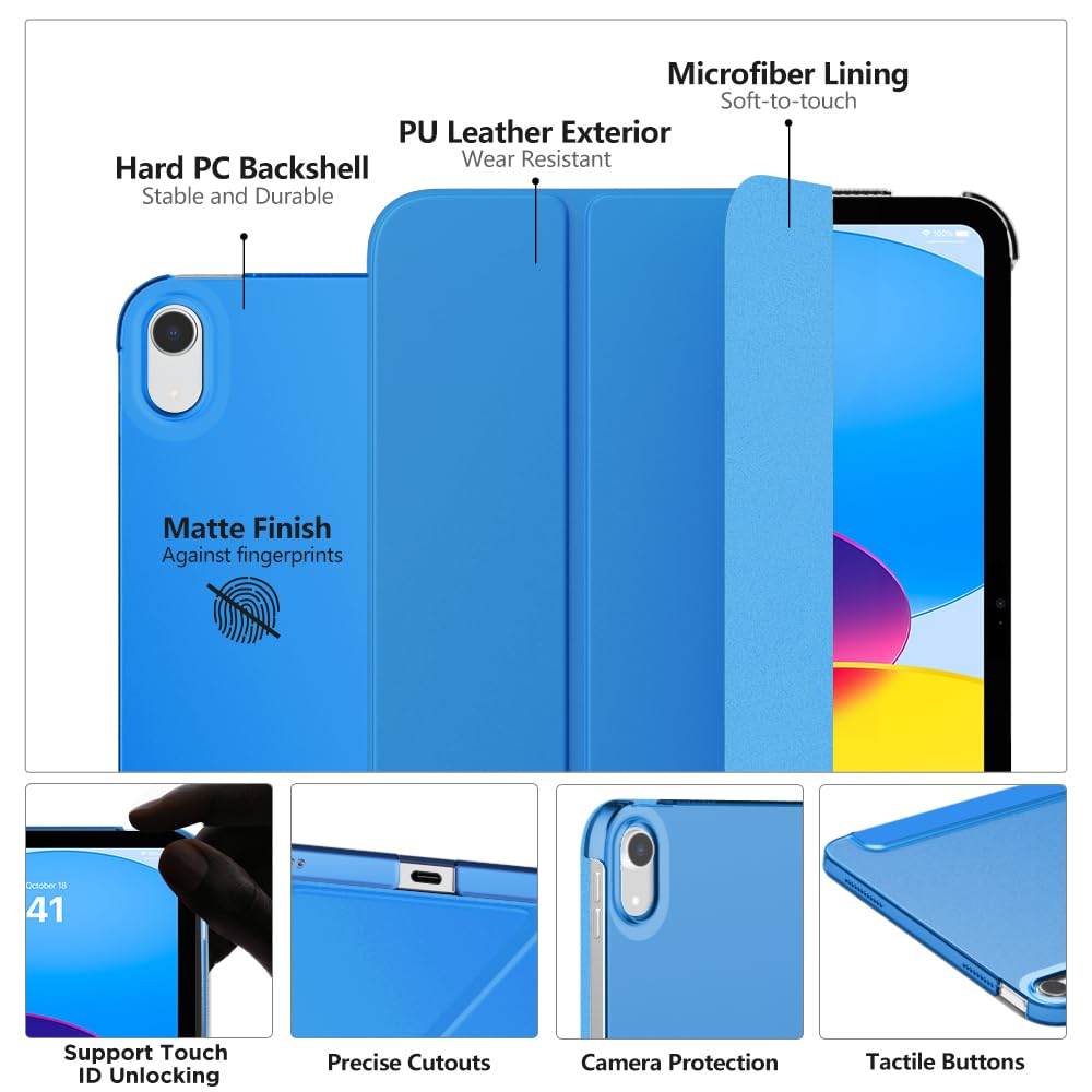 MoKo Cover Custodia iPad (A16) 11a Generazione 2025 /iPad 10a Generazione 2022, Cover Custodia Protettiva per Supporto Ultrasottile con Copertura Posteriore Traslucida in PC Rigido, Onda Blu
