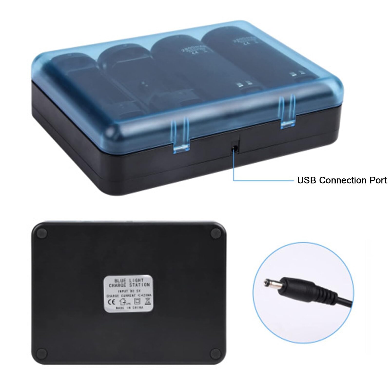 SOONHUA Stazione di ricarica per Wii, stazione di ricarica con 4 batterie ricaricabili 2800mAh e indicatori LED per telecomando Wii