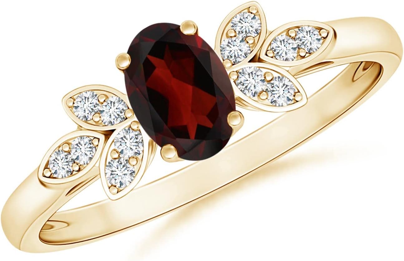 Angara Oval Garnet Ring with Diamond Accents in 14K Solid Gold/Platinum | Natural Vintage Style Garnet Ring for Women | January Birthday, Anniversary, Gemstone Jewelry Gift