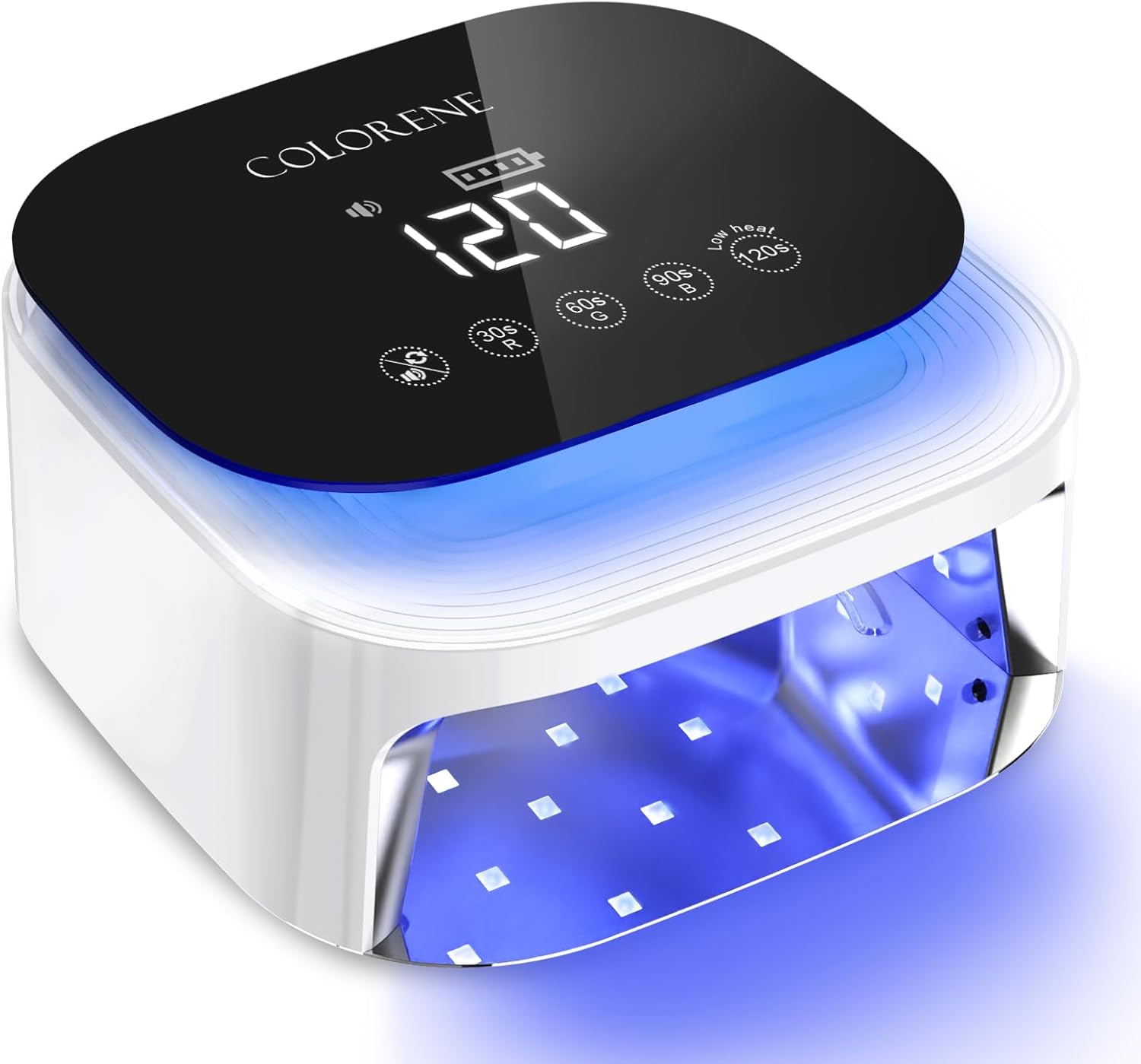 Draadloze UV LED-nagellamp, 60W oplaadbare nageldroger gelpolish licht, intelligente autosensor LCD-display nagellamp, draagbare 30 kralen led-nagellamp met 4 timerinstellingen (Maanlicht wit)
