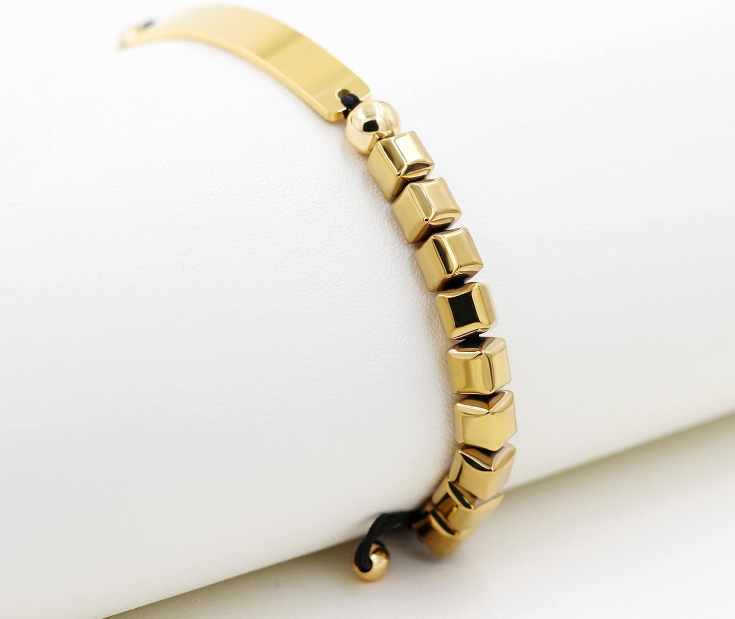 Miniatura 4 de Square Hematite Stone Bracelets Custom Engraving Name ID Bracelets for Women Men Best Friends Birthday Graguation Wedding Promise Personalized