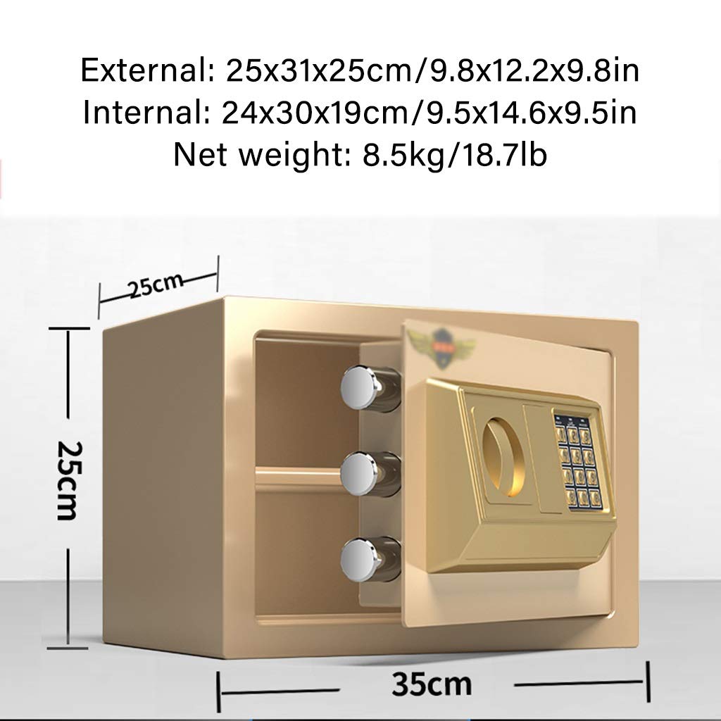 Cajas Fuertes Contraseña Antirrobo a Domicilio Seguro, Pequeña Caja de Seguridad Digital para Almacenar Documentos, Datos Informáticos, Certificados Gabinete De Seguridad (Color : Gold, Size : 25)