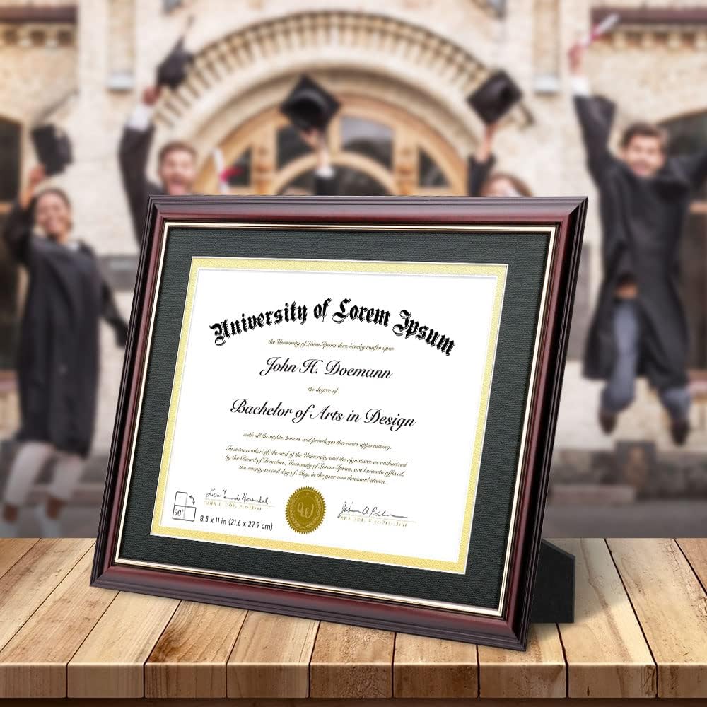 Buy Diploma Frames 11x14 with 8.5x11 black and gold Mat, Mahogany