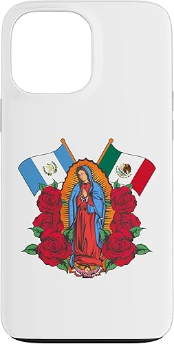 Funda para iPhone 13 Pro Max Virgen de Guadalupe con bandera de Guatemala y México
