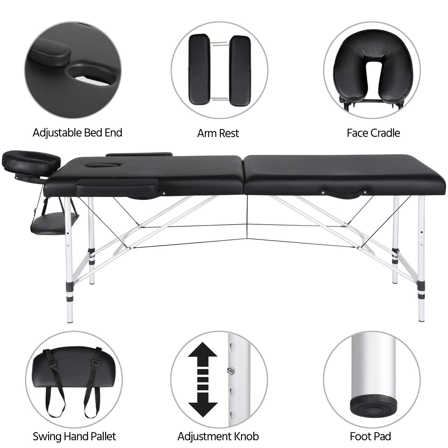 Yaheetech Mobile Massageliege 2 Zonen höhenverstellbar Massagetisch Massagebett mit Aluminium-Füßen und Tragetasche, 213 * 90cm