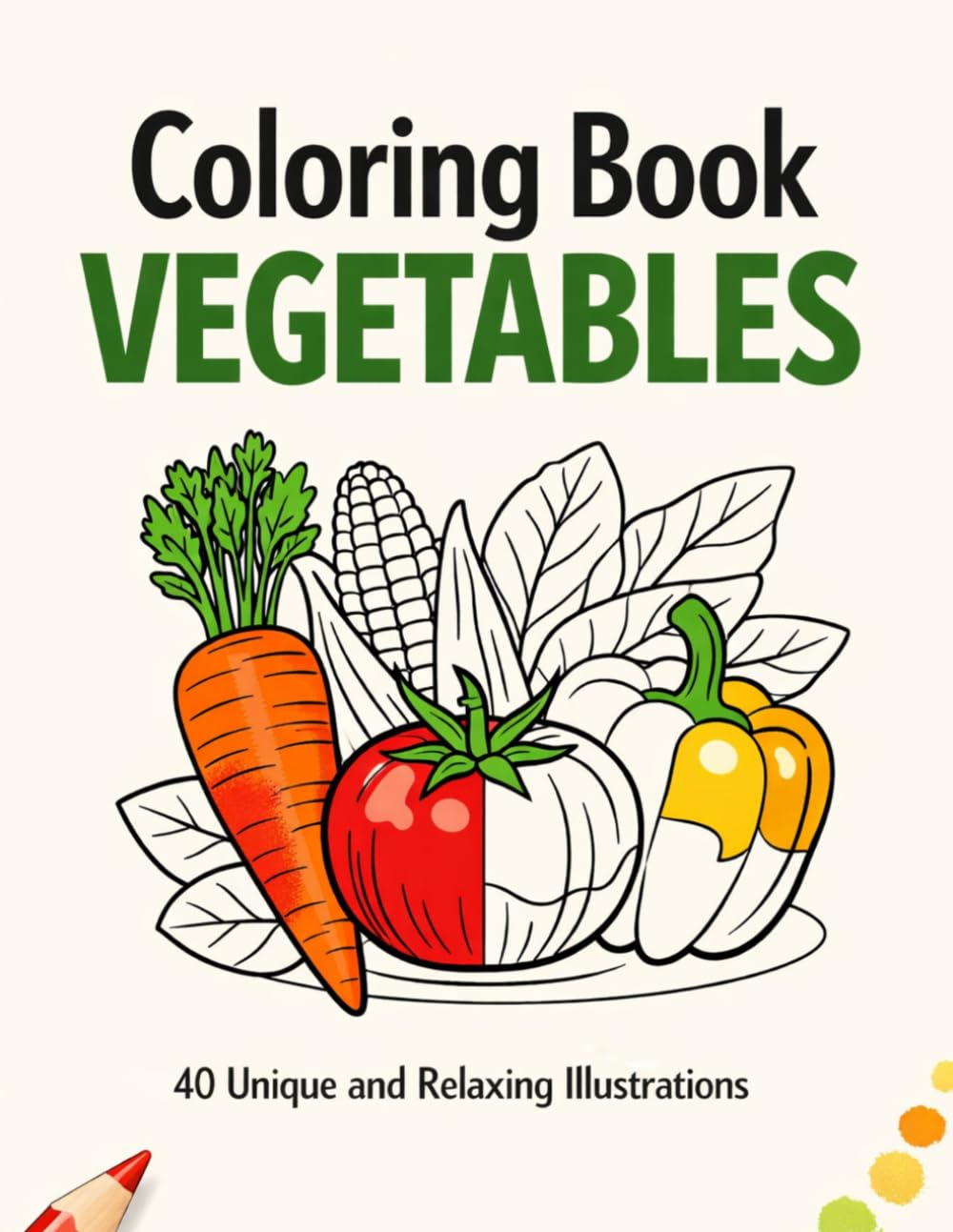 Coloring Book Vegetables: 40 Unique and Relaxing Illustrations for Adults and Teens