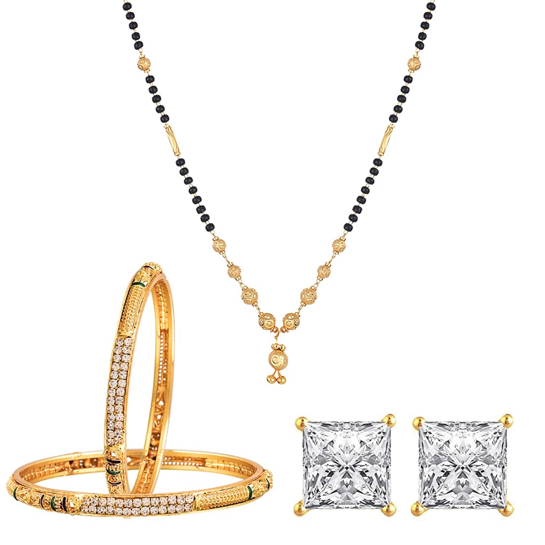 zeneme Trendy Mangalsutra Wedding Bangles & AD Earrings Jewellery For Women & Girls-picture-12