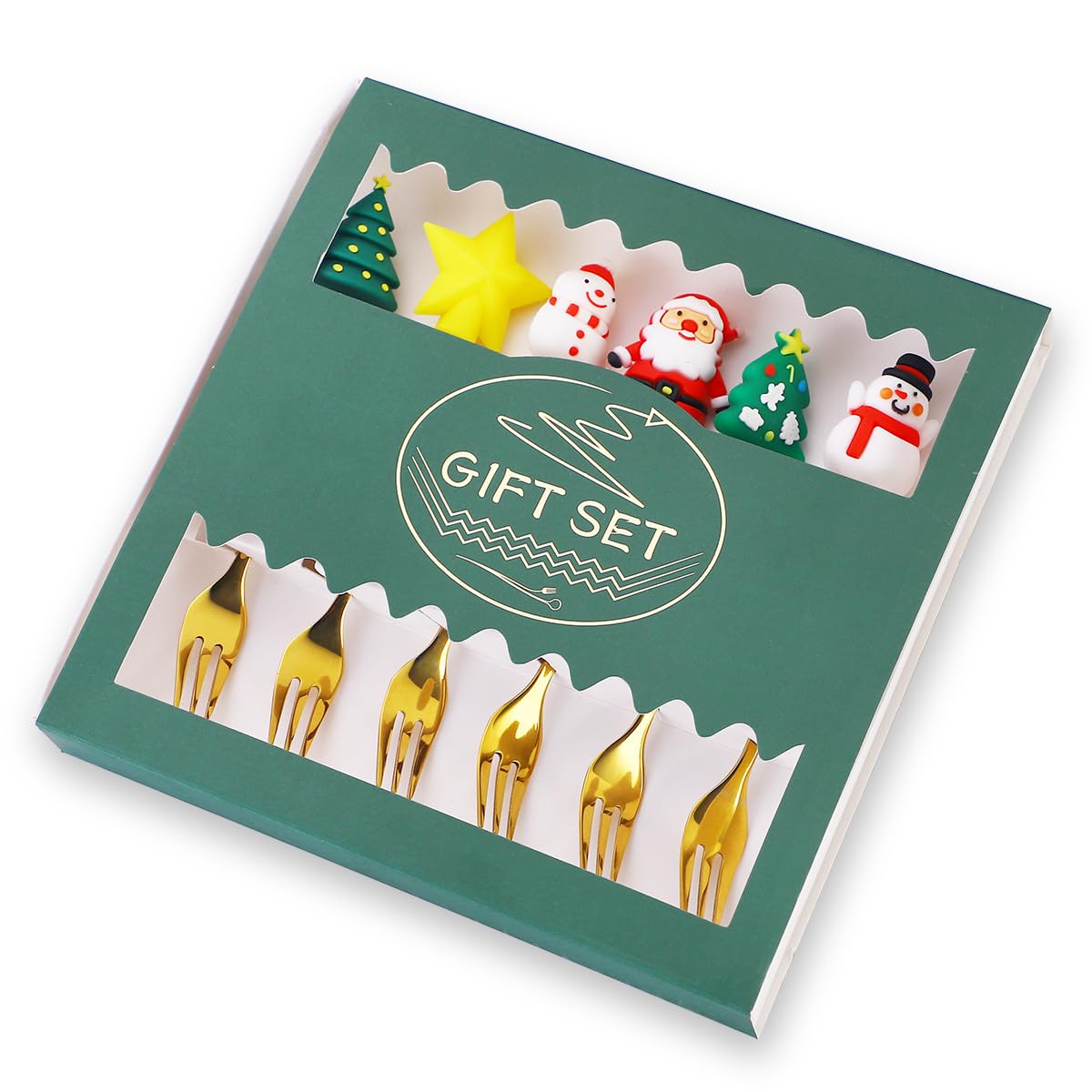 ONUIFIKE Silverware Set, 6/24/36/48/60/72pcs Cartoon Silicone Stainless Steel Fork Cutlery Set Cake Fruit Fork Home Christmas Gift Stirring Coffee Fork, Home Cutlery Flatware Set(Gold,72 Pieces for 1