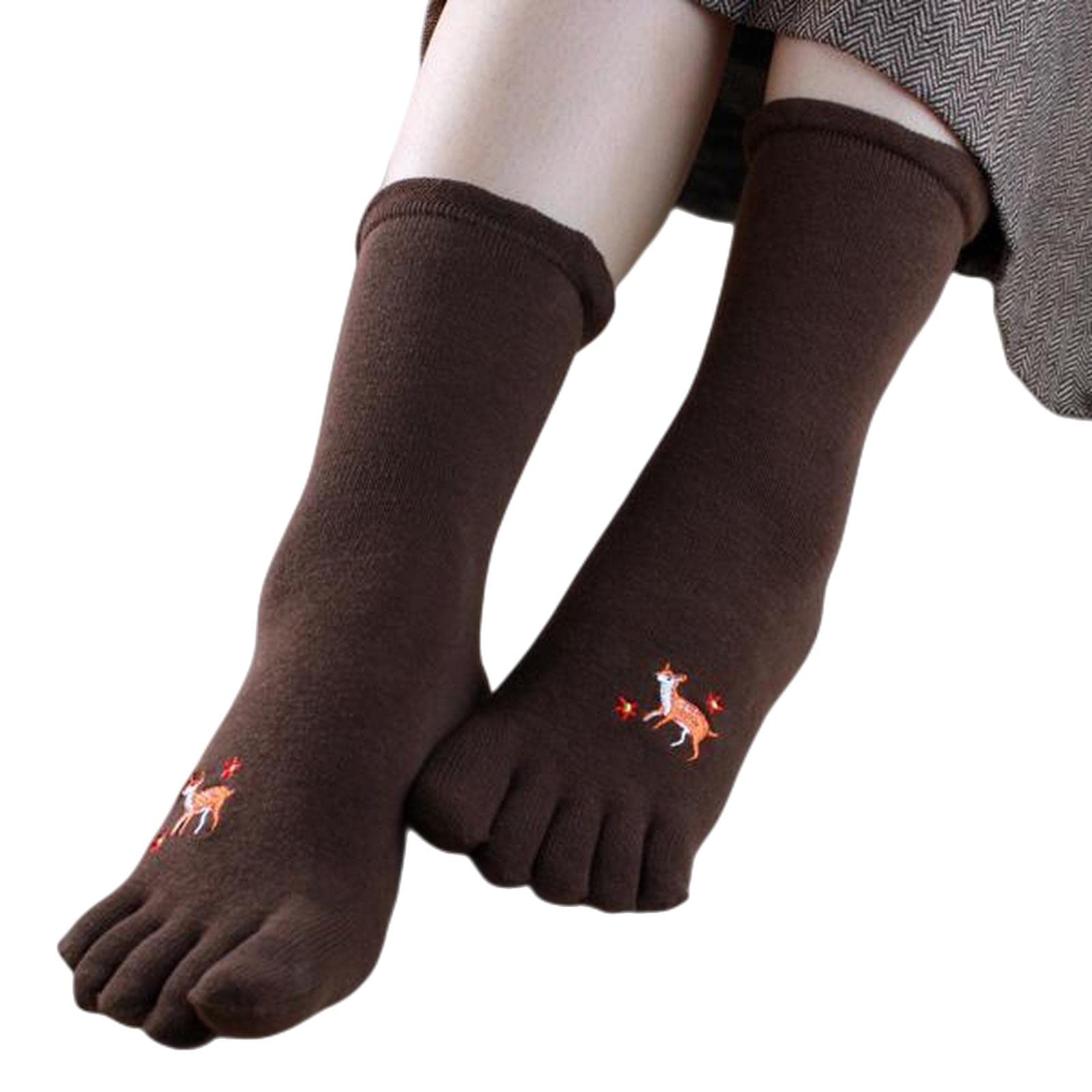 MOGSA Calcetines de dedo del pie 5 piezas para mujer, cómodos calcetines de algodón de cinco dedos, calcetines bordados con dedos separados
