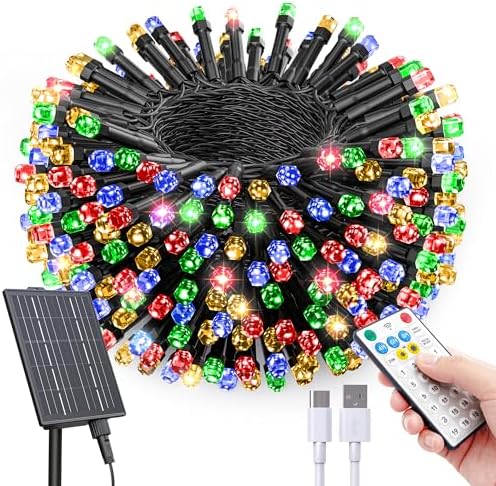 SOLARBABY Solar Christmas Lights Outdoor,142Ft 400 LED Crystal Beads Solar String Lights with Remote,19 Mode Christmas Light Solar Power Waterproof for Garden Patio Xmas Tree Christma Decor,Multicolor