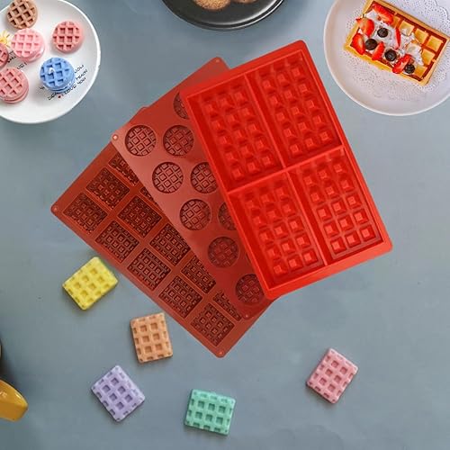 Miniatura 5 de Paquete de 3 moldes de silicona para gofres, cuadrados y mini redondos, 18 y 20 cavidades, antiadherentes