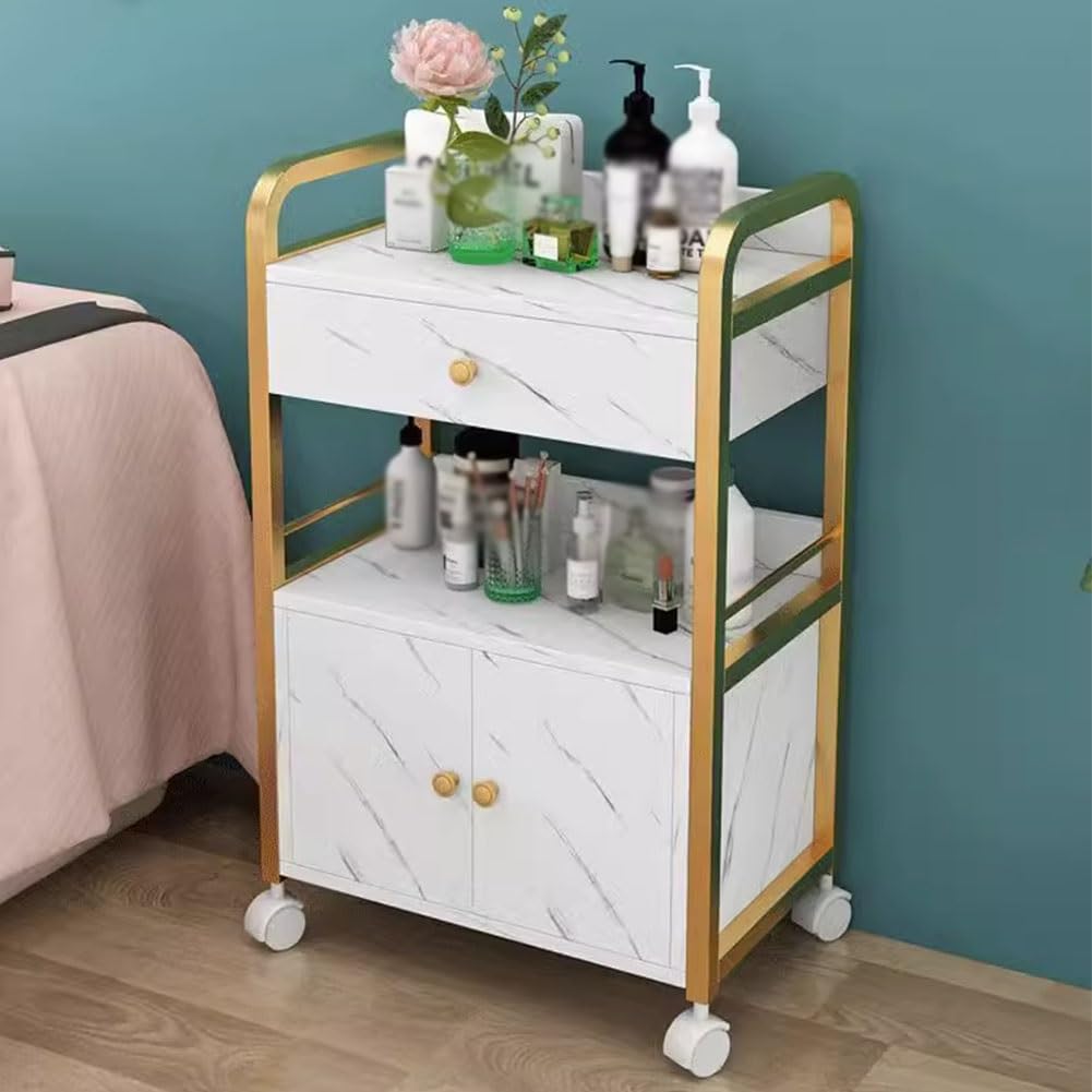Carrito de salón con ruedas, armario de almacenamiento de belleza, carrito de equipo de peluquería con cajón y armario, ideal para salones y barberías