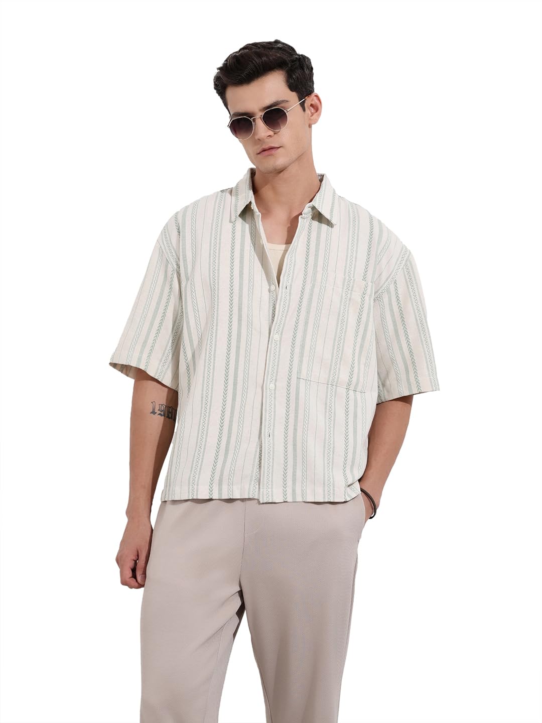 the indian garage co Men Boxy Loose Fit Textured Resort Shirt-picture-22
