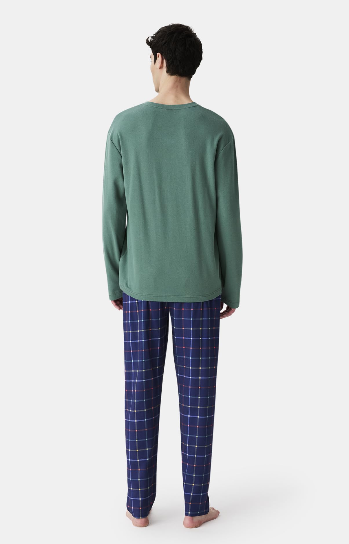 ARTHUR - Pyjama Homme, Ensemble Manches Longues et Pantalon - 100% Coton Bio léger - Motif Carreaux/Rayures