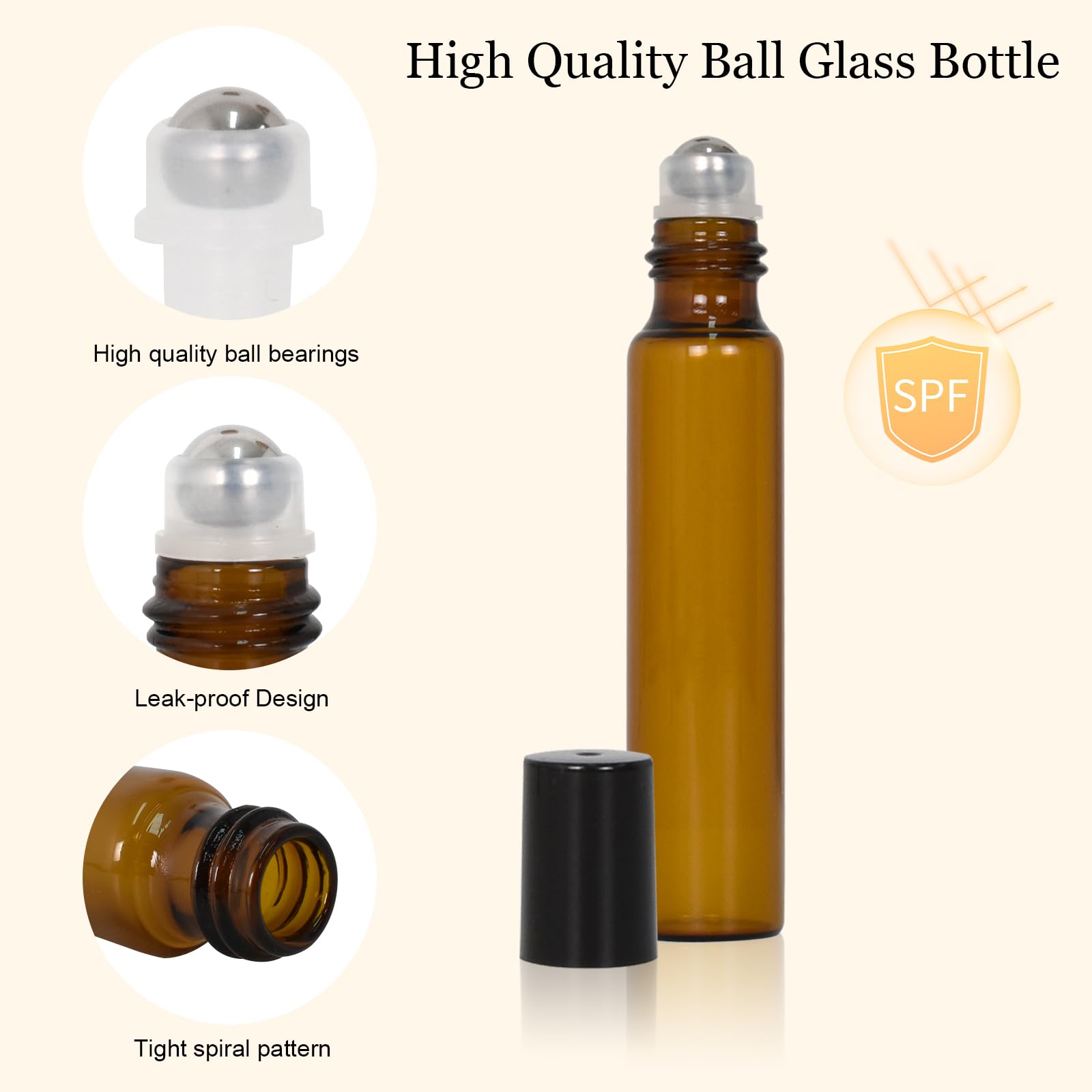 10 Marrón Botellas Roll On Cristal para Aceites Esenciales 10ml,Roll-on Bola Acero Inoxidable,para Aceites Esenciales,Masajes, Aromaterapia,Botella de Laboratorio,Perfumes