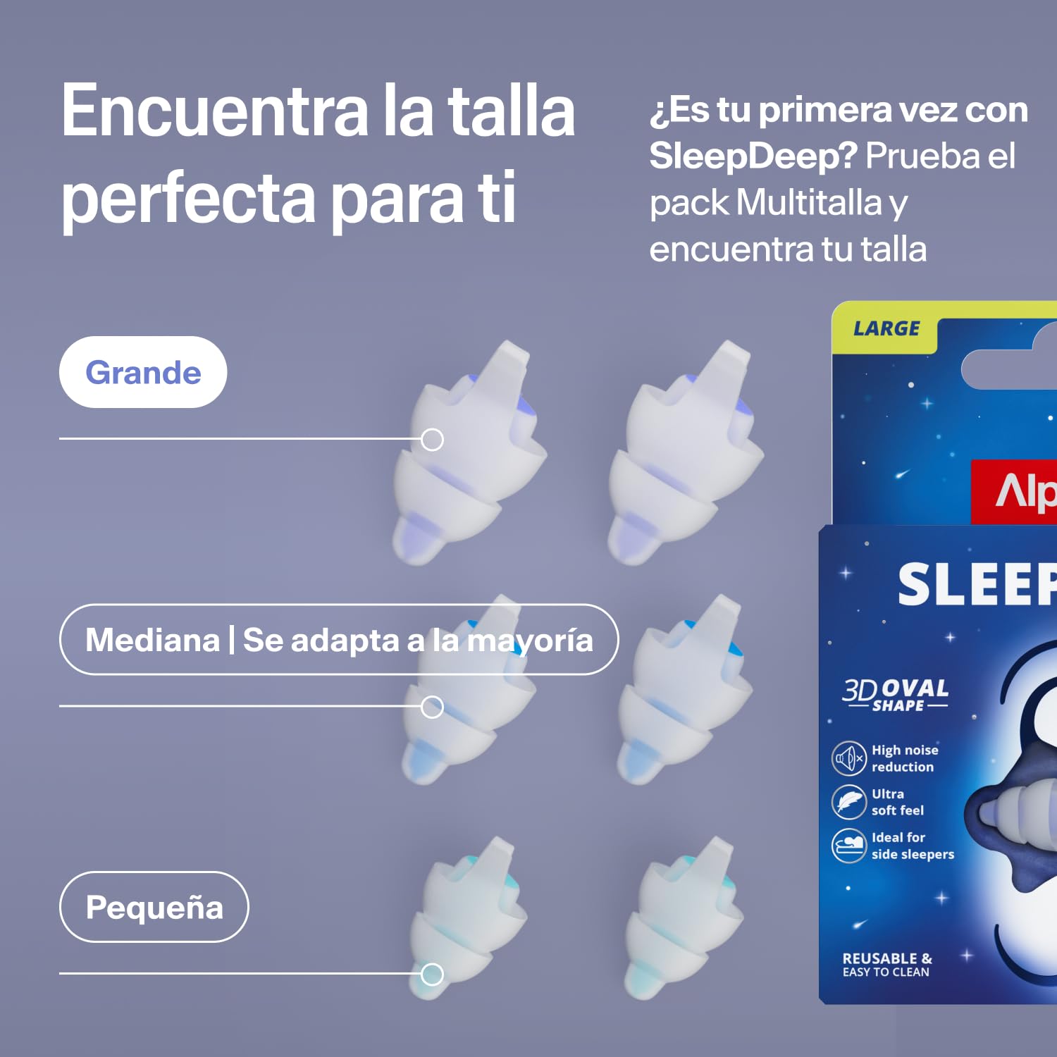 Alpine SleepDeep Tapones de Oídos para Dormir - M/L (1 Par) - Tapones Antiruido 3D con Gel Supresor de Ruido - Filtros Suaves para Dormir de Lado - Reducen Ronquidos y Ruidos