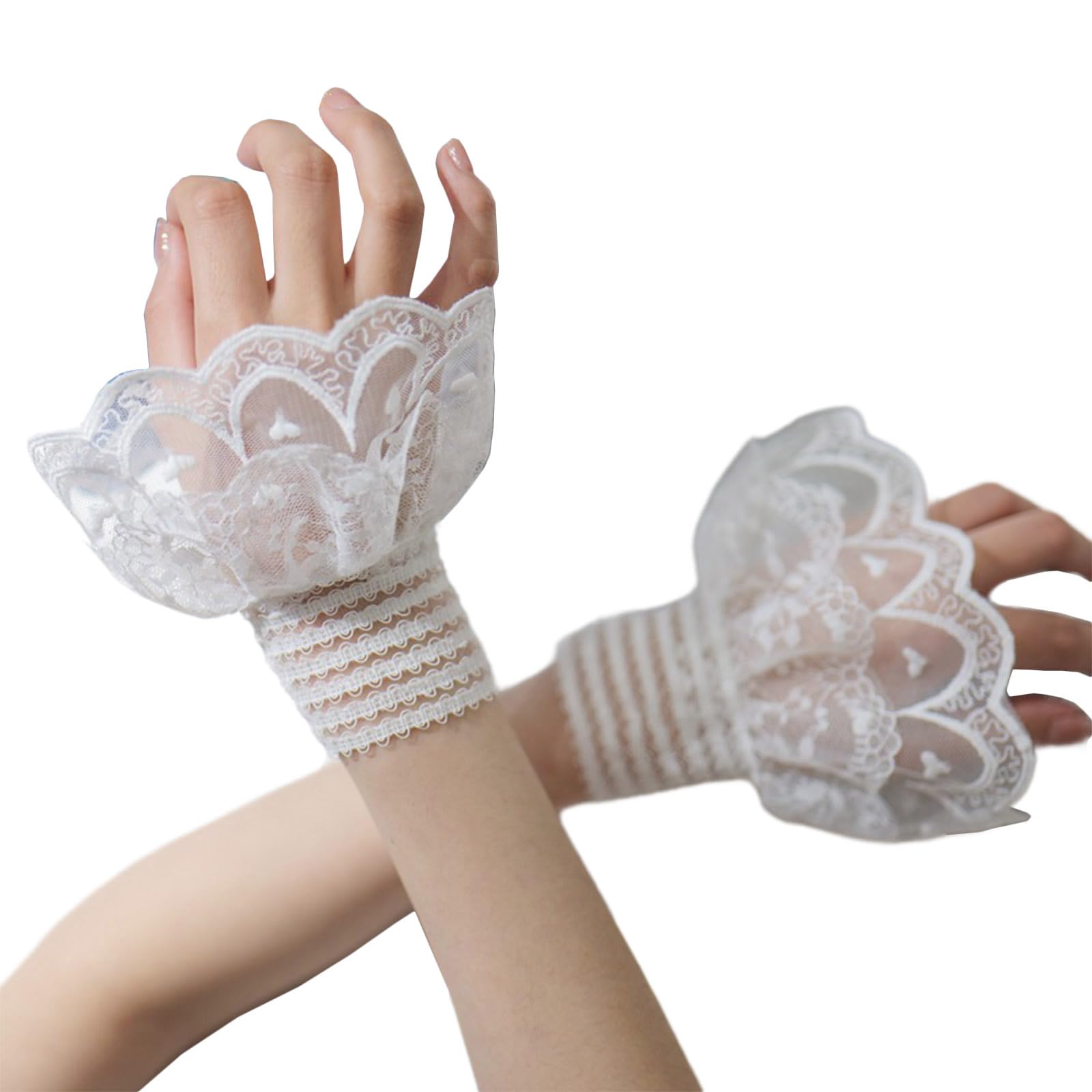 Bflky Men's White Ruffle False Sleeves Detachable Cuff Sleeves Lace Flared Wrist Cuffs For Sweater Dress Shirt Sleeves Elastic Hand Cuffs