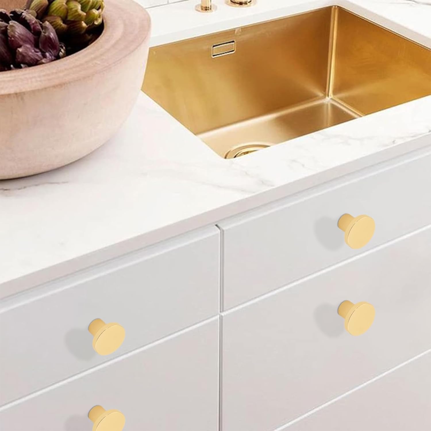 6 Pack Gold Cabinet Knobs Drawer Knobs, Brushed Brass Dresser Knobs Kitchen Cabinet Handles, Round Knob for Cabinets and Drawers Pulls