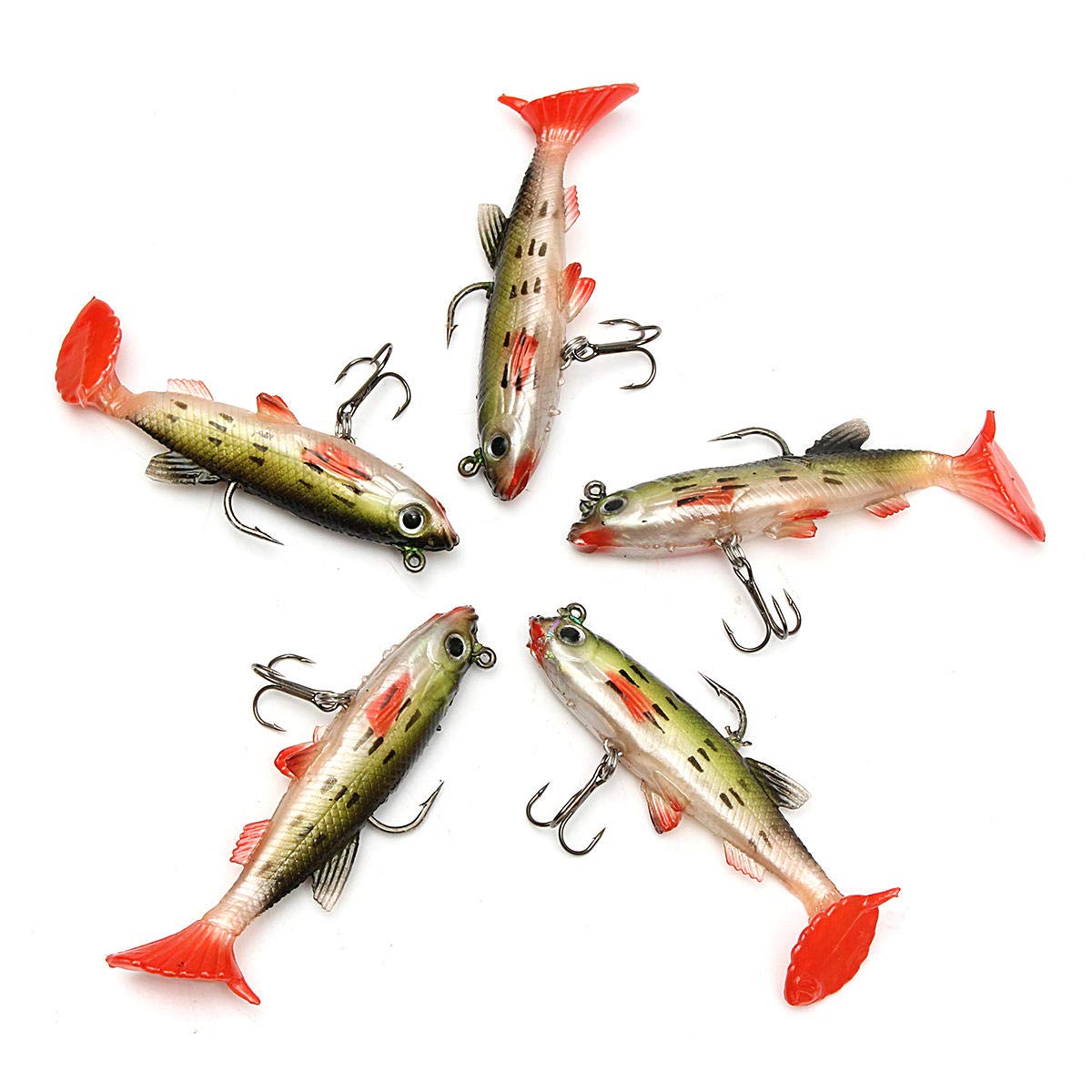 Cebos Artificiales 5pcs 8.5cm Flabby Silicona Minnow Bait Cabeza de Plomo Pesca Alare Aparejo abrupto Gancho Señuelos de Pesca