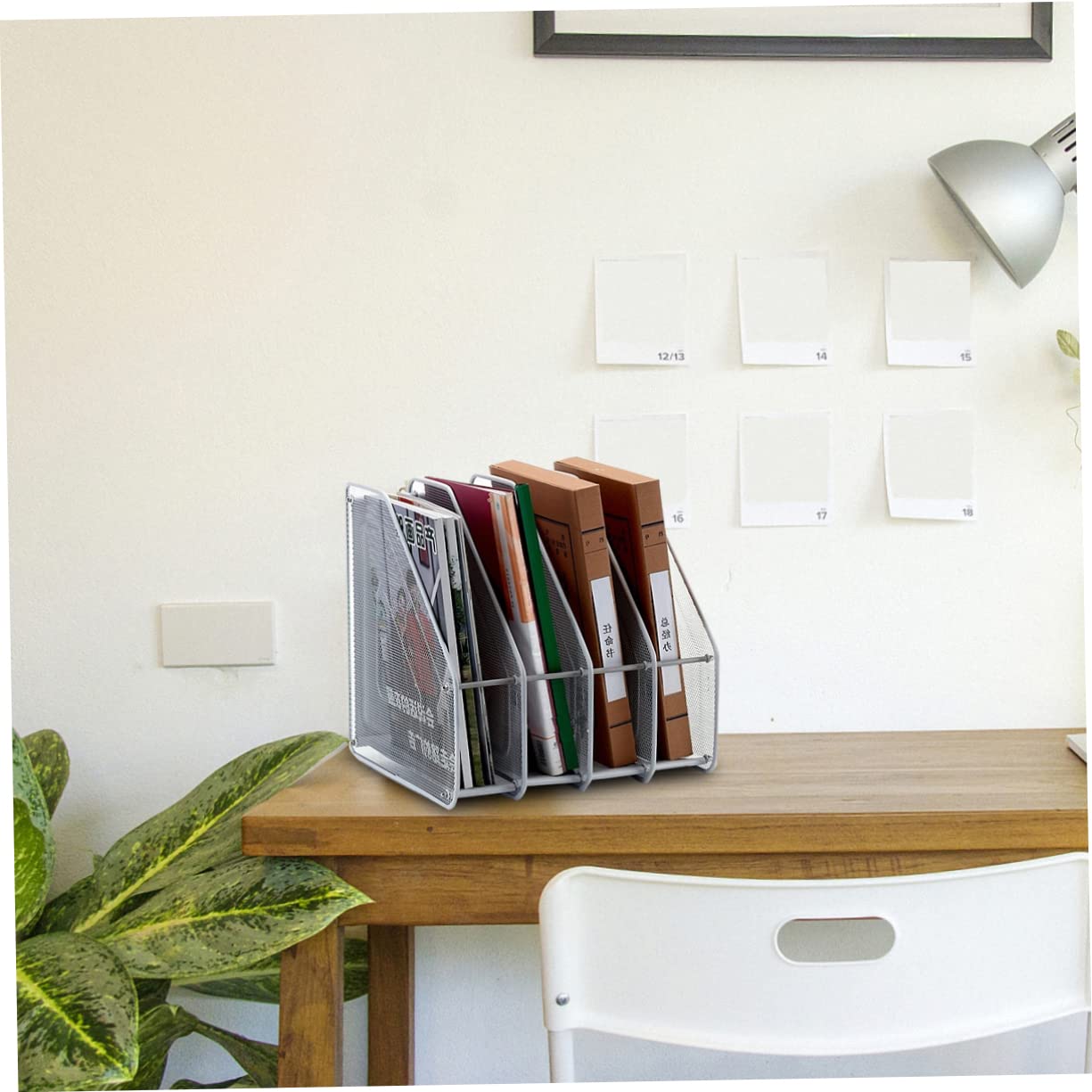 Organizzatore da Scrivania in Metallo a 4 Scomparti | Argento, 31x30x30cm, per Casa e Ufficio, Struttura Autoportante per Documenti e Quaderni