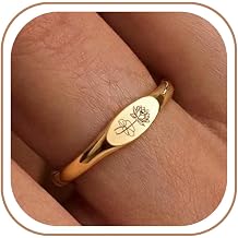 Birthflower Signet Gold Rings Women Non Tarnish 14K Plated Silver