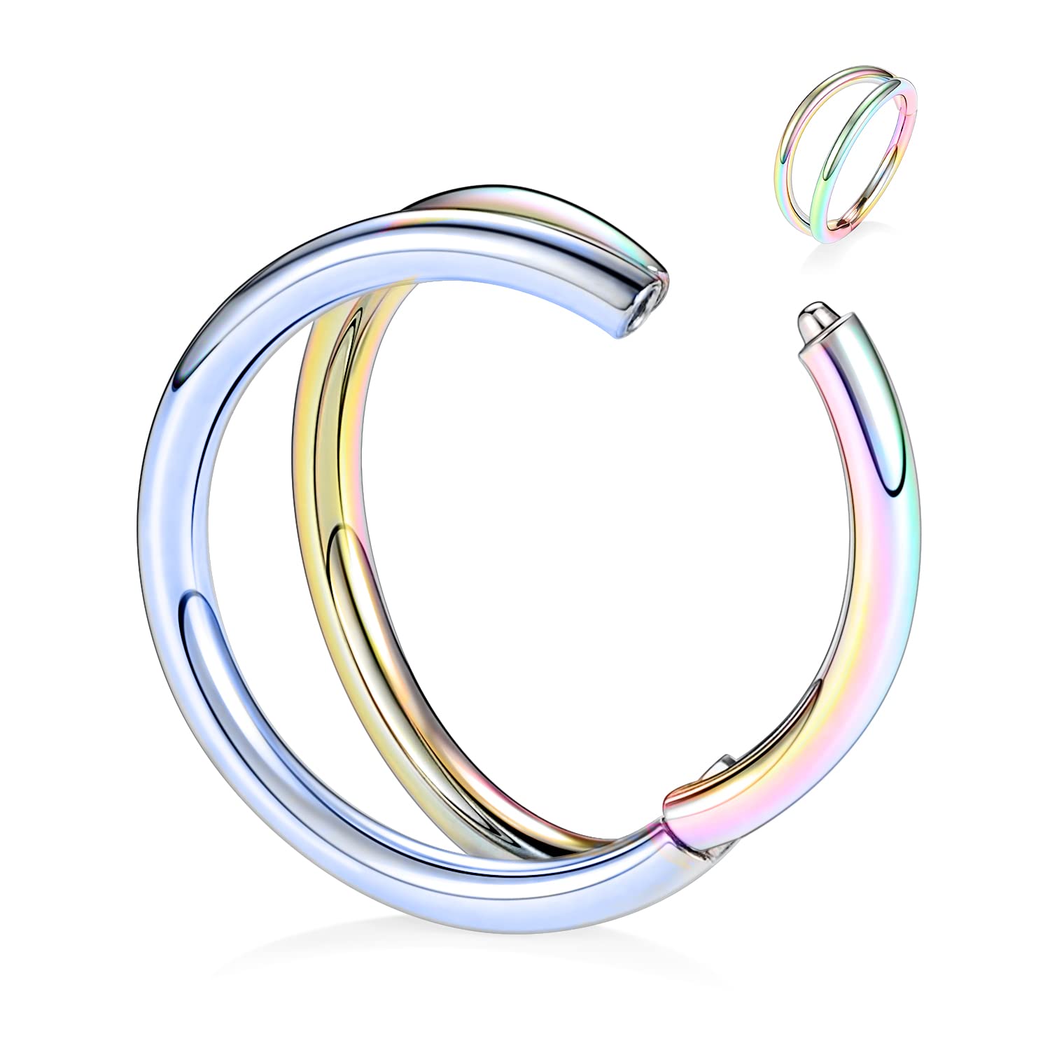 hengkaixuan Triple Double Nose Hoop Ring Sleeper Hoop Earring Helix Rook Conch Cartilage Daith Tragus Earrings Septum Ring Lobe Nose Piercing Jewellery for Women — view 3