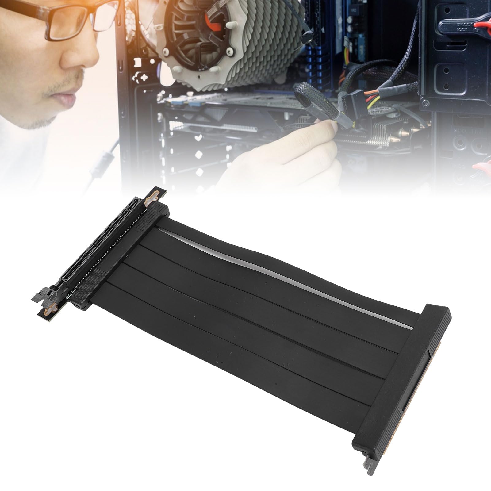 Fockety PCI-E 4.0 Kabel Pionowy, PCIE 4.0 X16 Elastyczna Elastyczna Karta Przedłużacza Port Pojedynczy Wiersz 10 PAR PCIE 4.0 Odwrotność 90 ° Karta Grafika Karta GPU Karta GPU (60 cm)