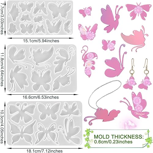 Miniatura 7 de HyzaPhix 3 moldes de resina para joyería, moldes de silicona de mariposa, moldes de fundición epoxi con agujero para bricolaje, collar, llavero,