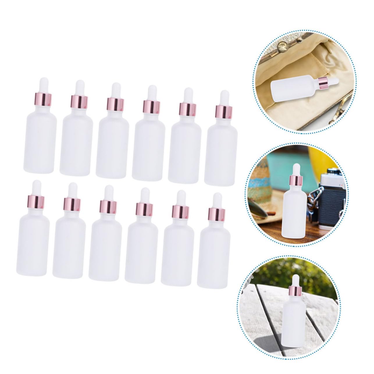 12piezas Frascos De Vidrio Frosted Para Aceites Esenciales Botellas Vacías De Cuentagotas Recargables y Prácticas Para Viaje y Almacenamiento De Líquidos