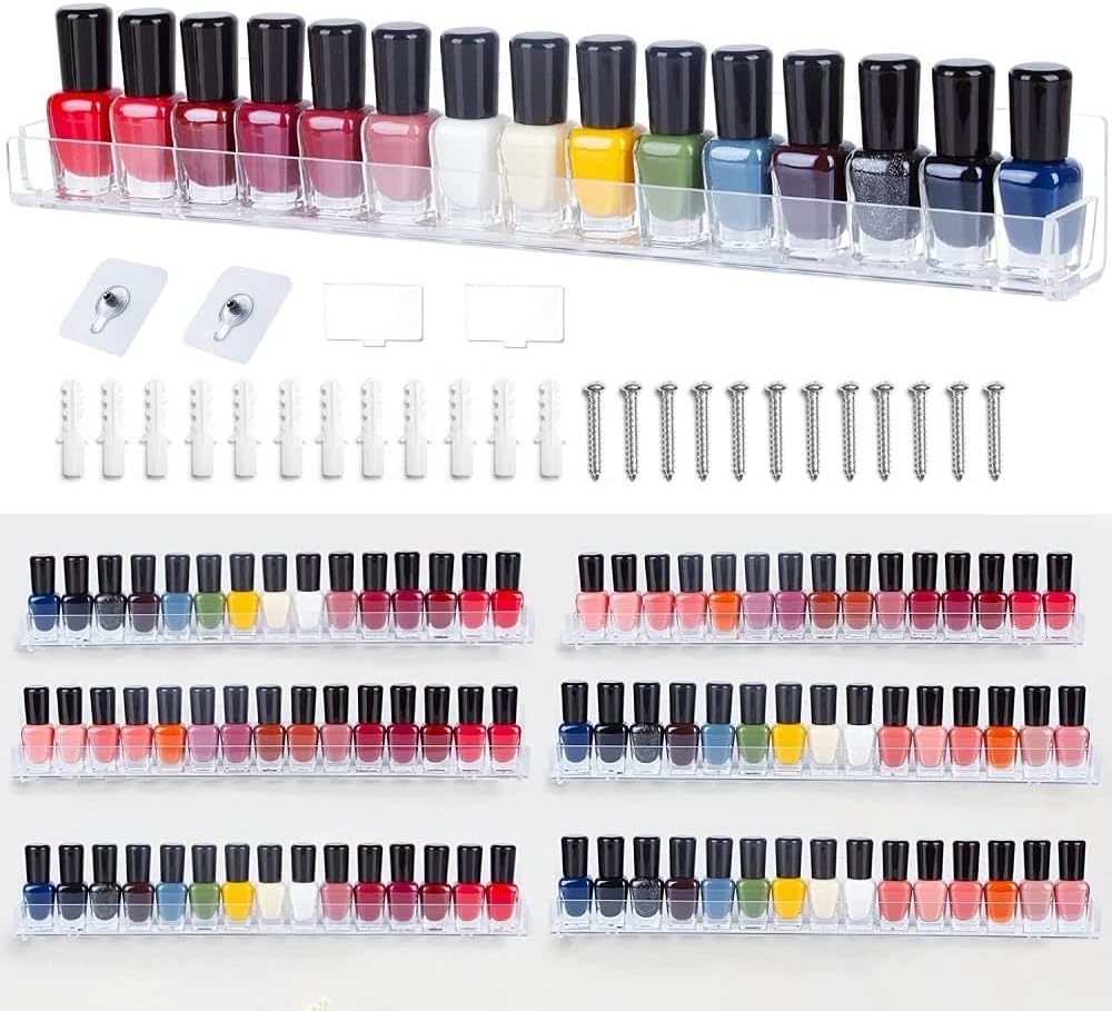 CAEEKER 6 Pack Nail Polish Organiser Wall Mounted Nail Polish Shelves
