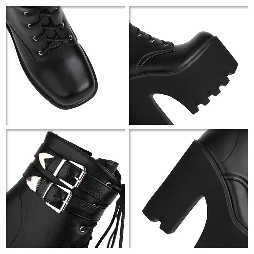 Botines Militares De Tacón Alto Grueso con Plataforma Punk Gótica Botas Combat para Mujer
