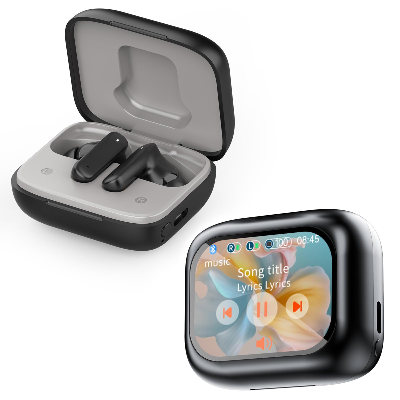 2.01'' Touch Screen Wireless Earbuds Bluetooth 5.4 Headphones with 40H Playtime Deep Bass Stereo Ear Buds with Call ENC Noise Active Noise Cancelling in Ear for iOS/Android (Black)