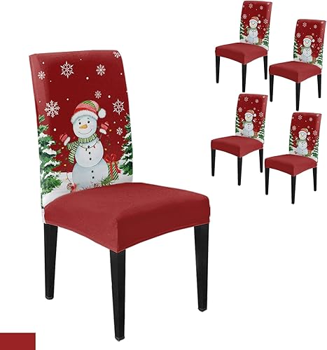 Juego de 6 fundas para silla de comedor, diseño de muñeco de nieve de dibujos animados, copos de nieve, color rojo, fundas protectoras extraíbles