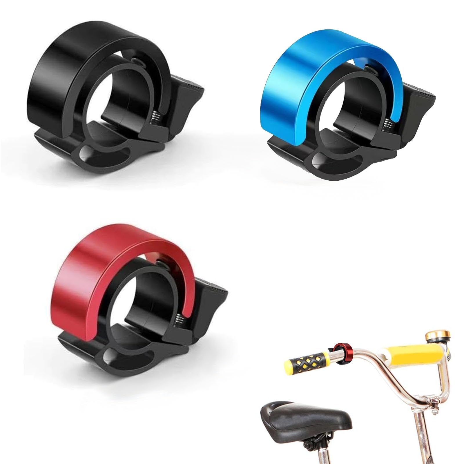 Campanello Bicicletta 3 Pezzi Nero Rosso Blu per Manubrio 22-24mm Bici da Città MTB e-Bike Alluminio Design Compatto Segnale 100dB Facile da Montare