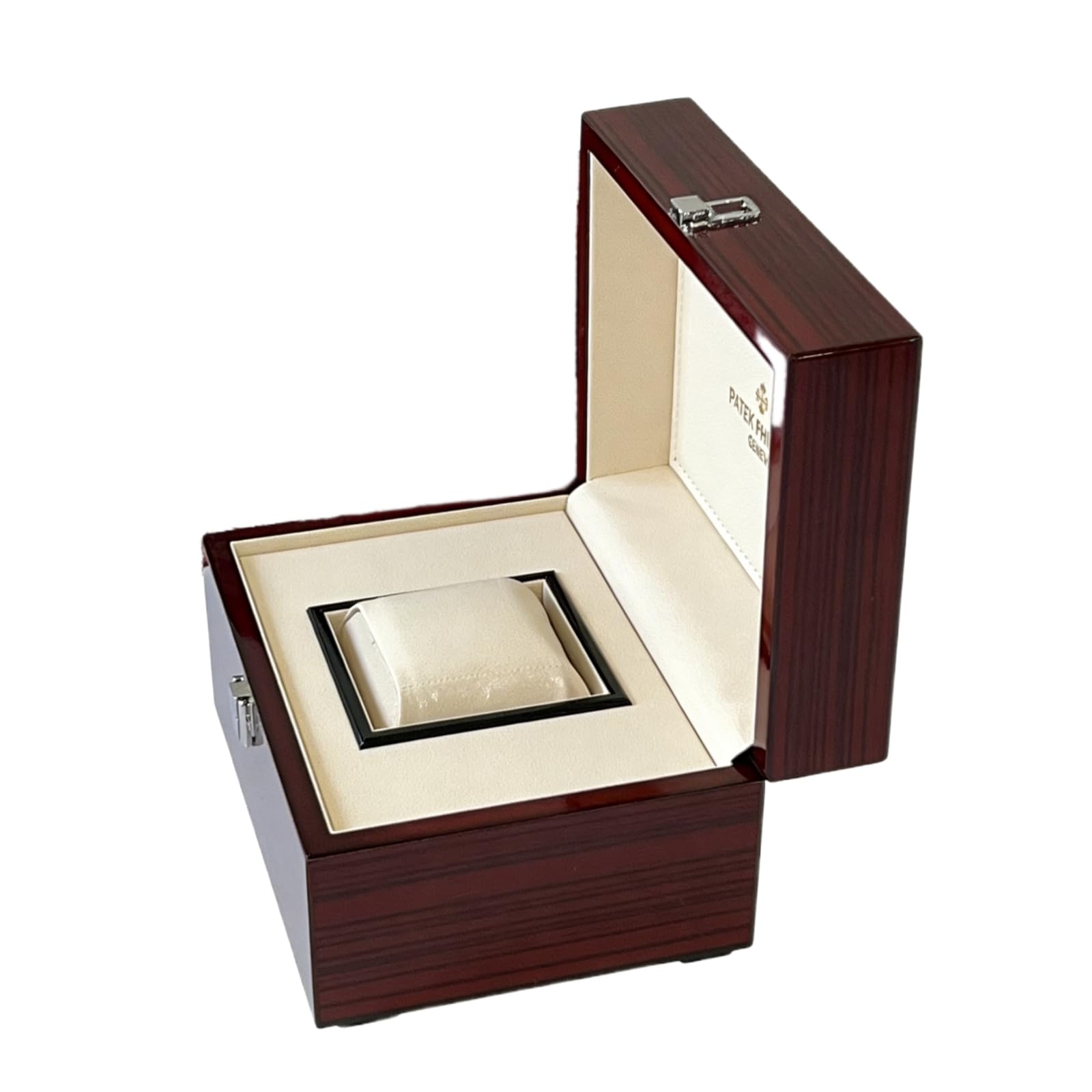 Scatola Orologi Venatura Legno Scuro Motivo Arte Meccanica Laccato Lucido Slot Singolo Custodia per Patek Philippe